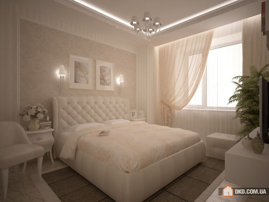 Спальня в бело бежевых тонах