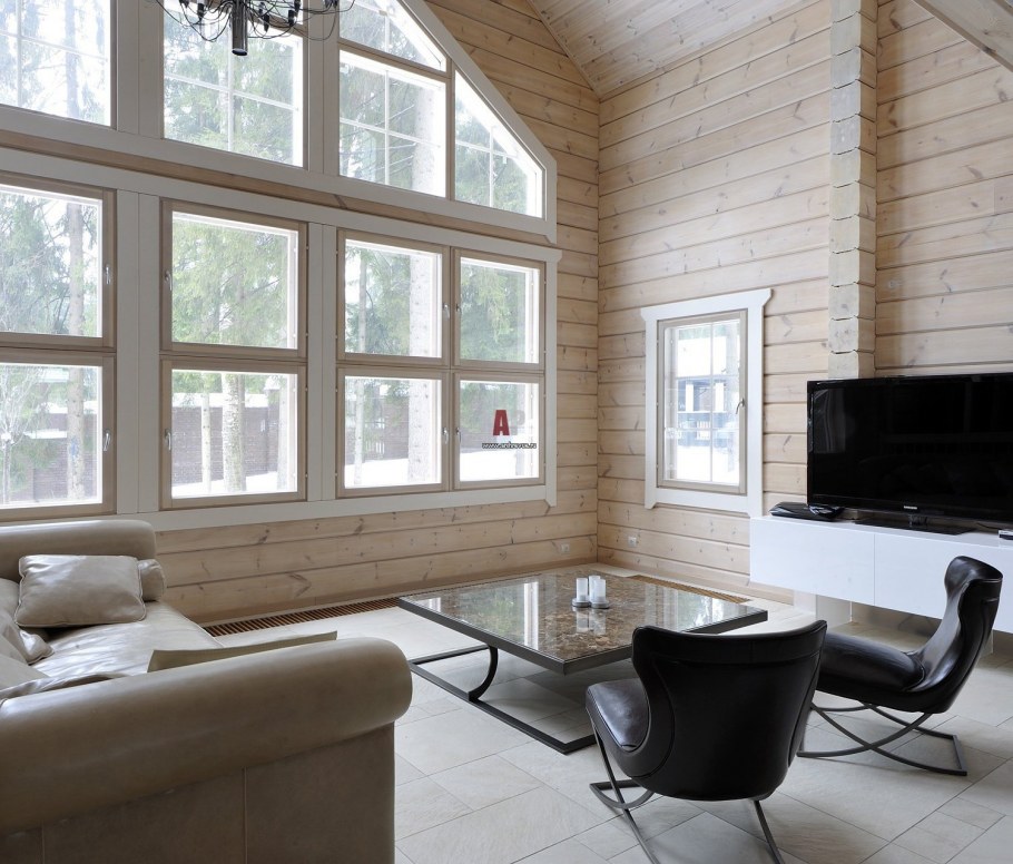 Интерьеры в домах из клееного бруса в скандинавском стиле