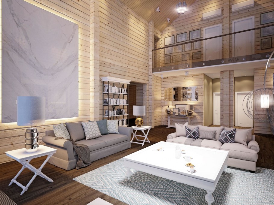 Интерьеры домов из клееного бруса