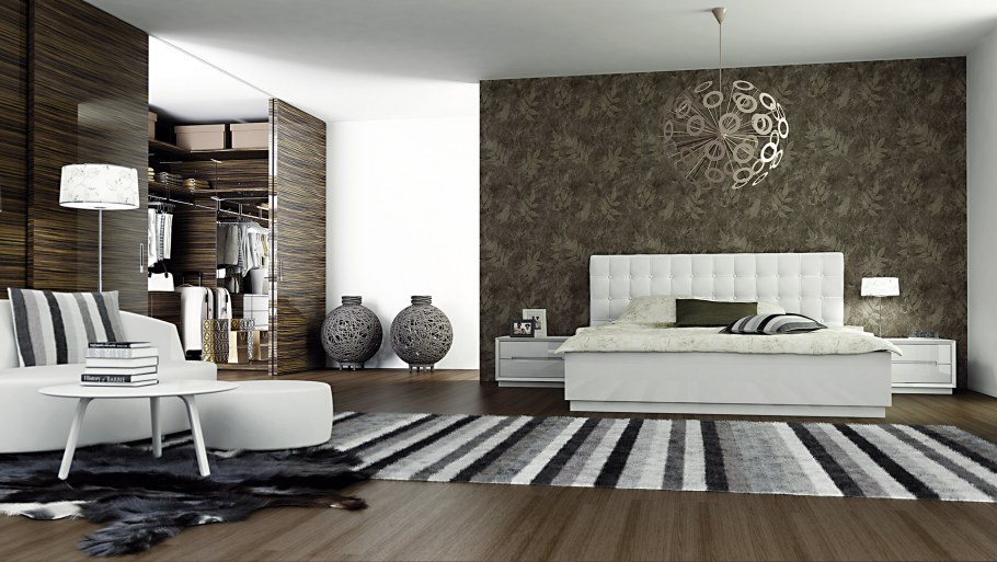 Черно белые обои в спальне
