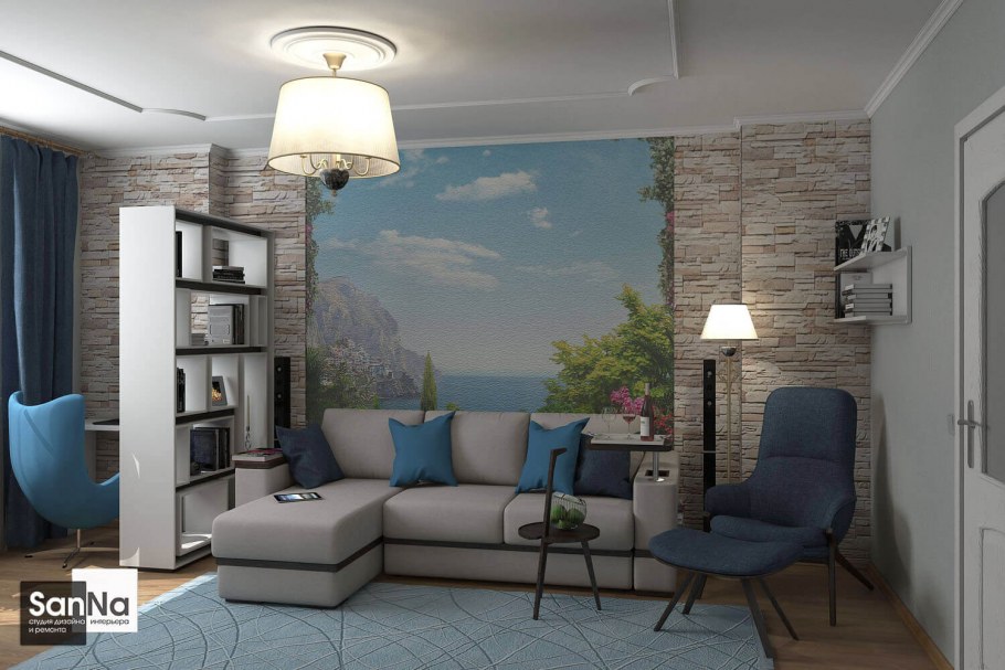 Зонирование гостиной и кабинета 18 кв.м