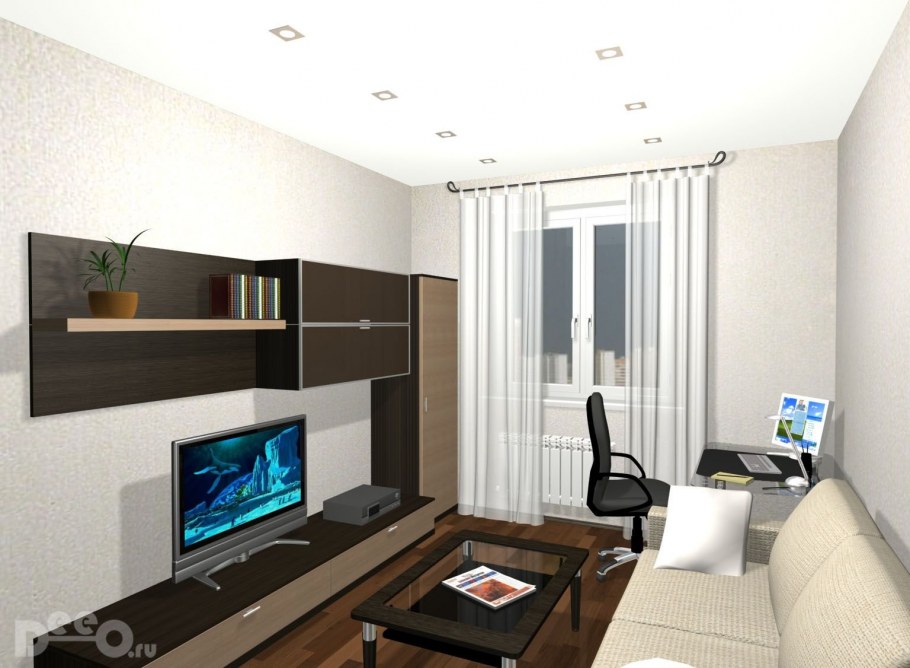 Гостиная в хрущевке с компьютерным столом