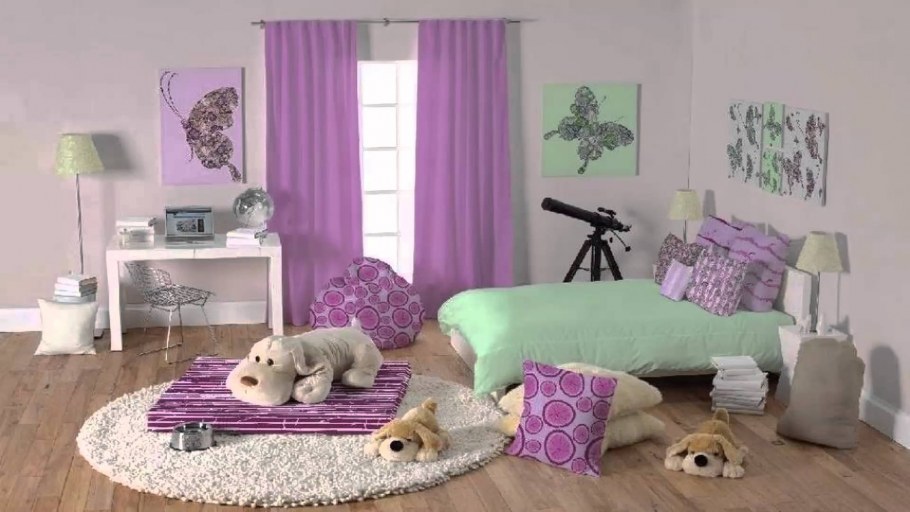 Лиловая спальня с зеленым для девочки