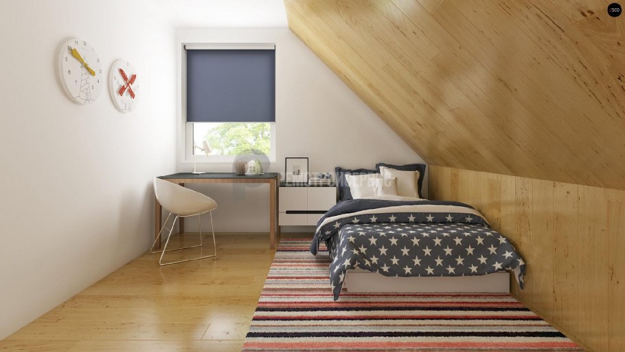 Интерьер мансардной комнаты в стиле студии танцев