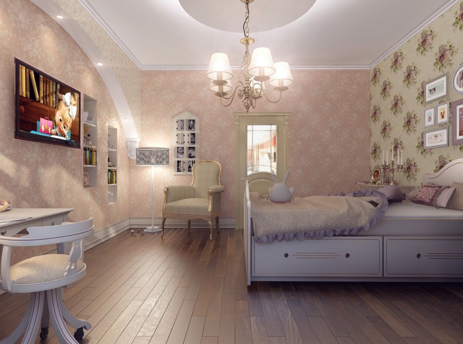 Комната для девочки в темно светлых тонах