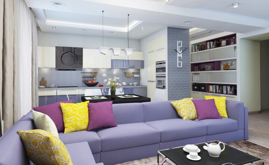 Сиреневый и желтый в интерьере