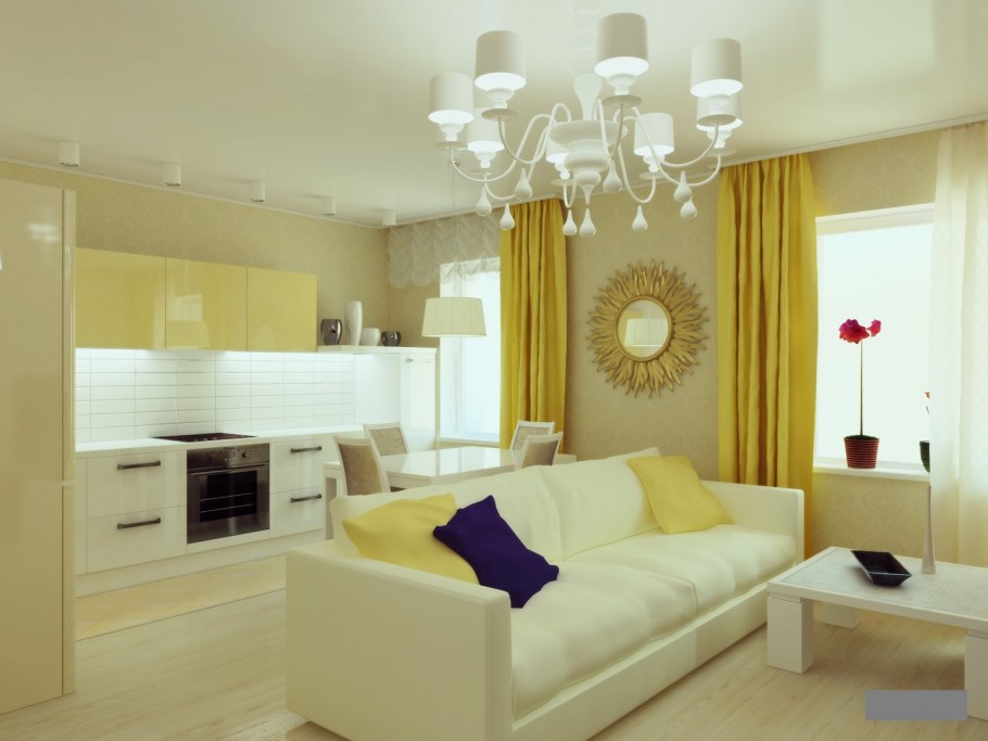 Кухня гостиная в желтом цвете