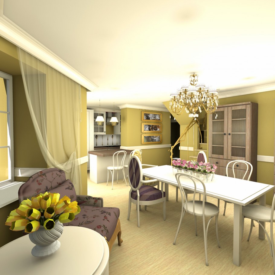 Кухня гостиная в оливковых тонах