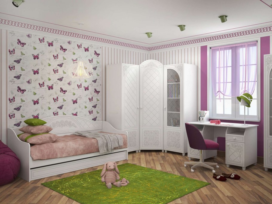 Спальня для девочки в серо розовых тонах