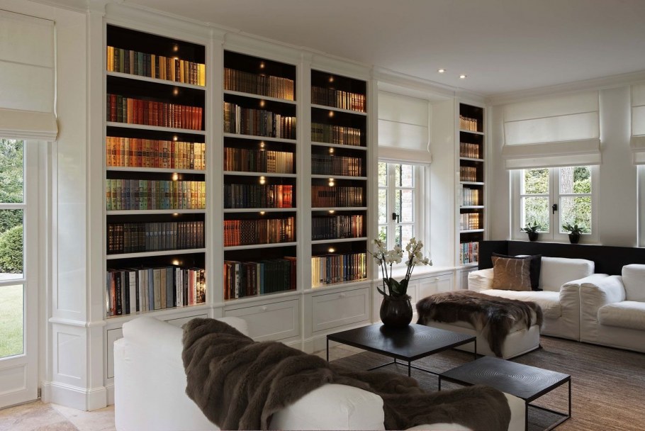 Книжный шкаф в интерьере гостиной