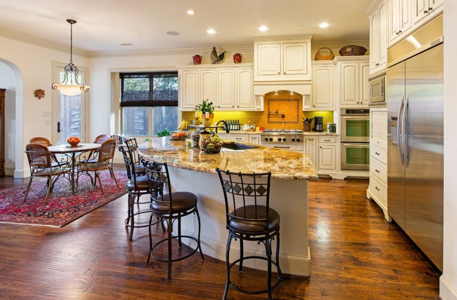 Зеленая кухня в деревенском стиле