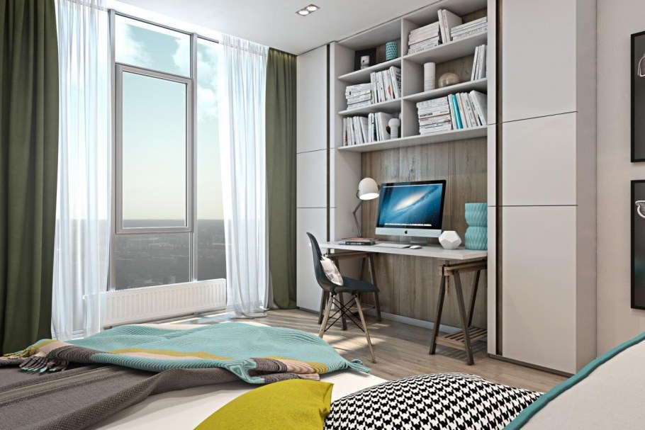 Спальня с рабочим местом у окна