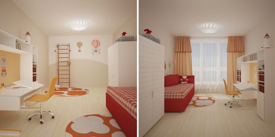 Узкая детская с панорамным окном