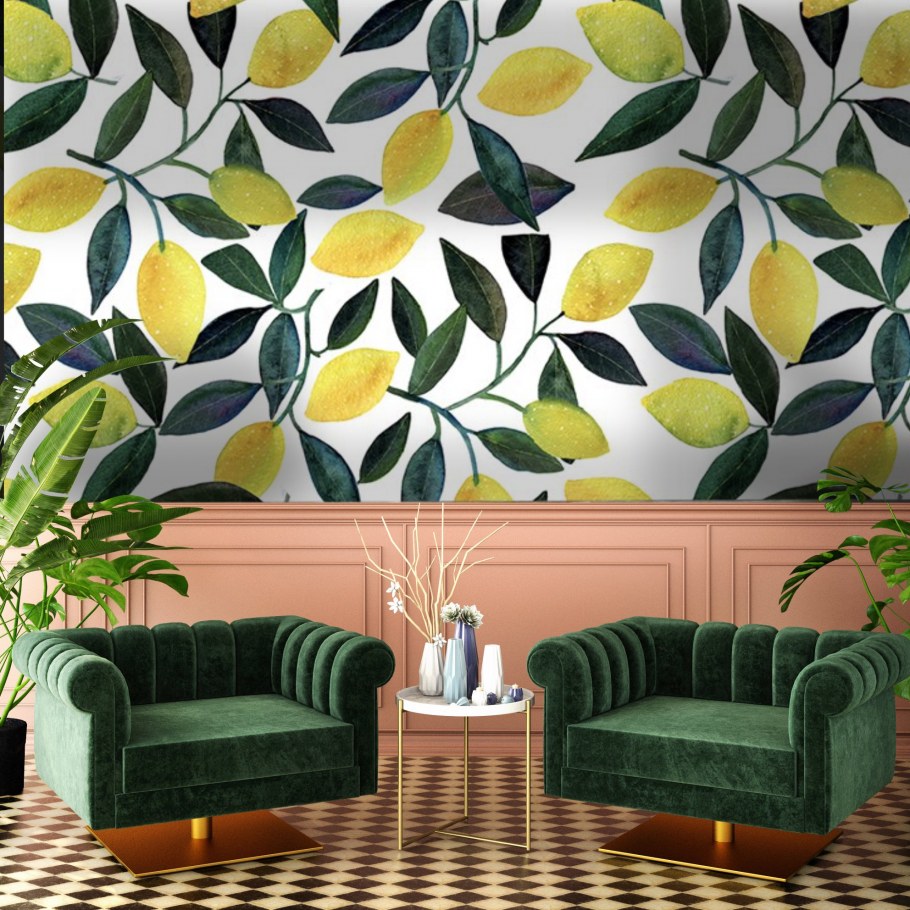 Обои с лимонами в интерьере
