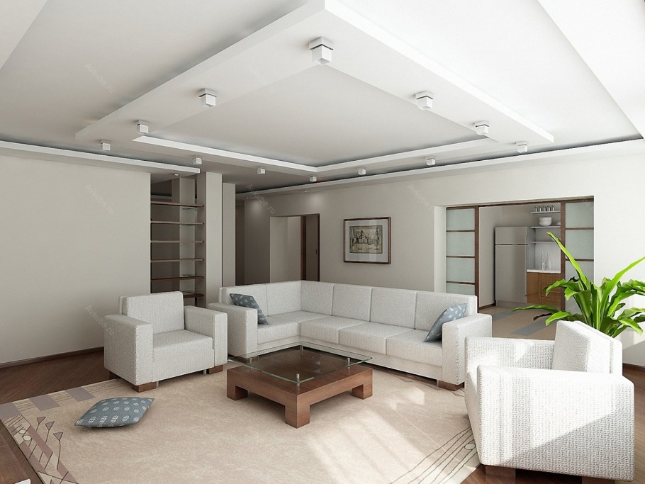 ГКЛ потолок в однокомнатной квартире