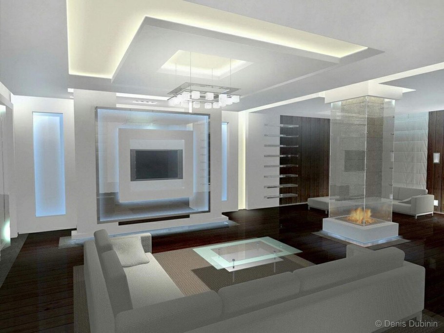 Гостиная потолок хайтек