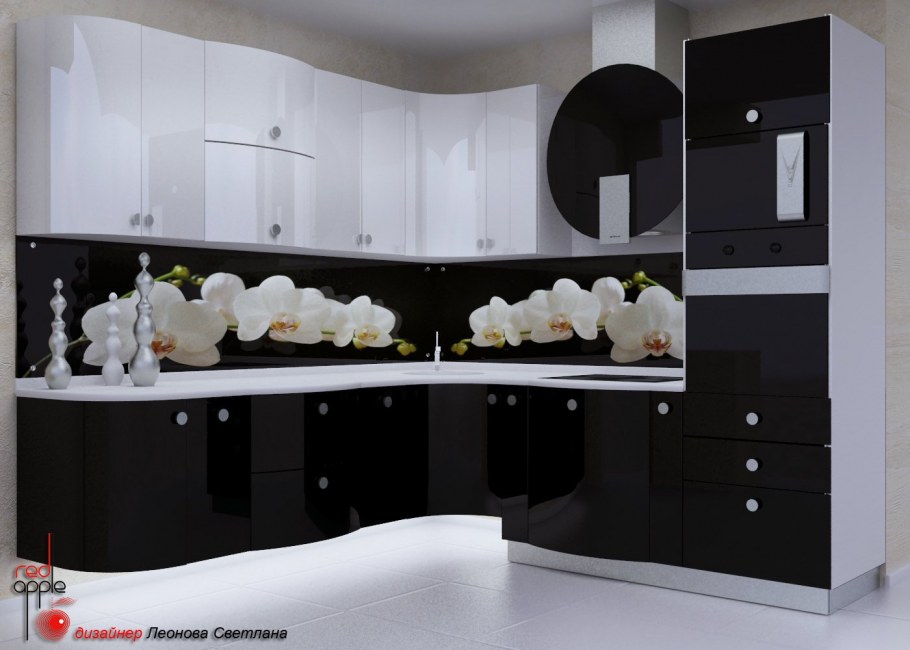 Кухонный гарнитур белый с черным