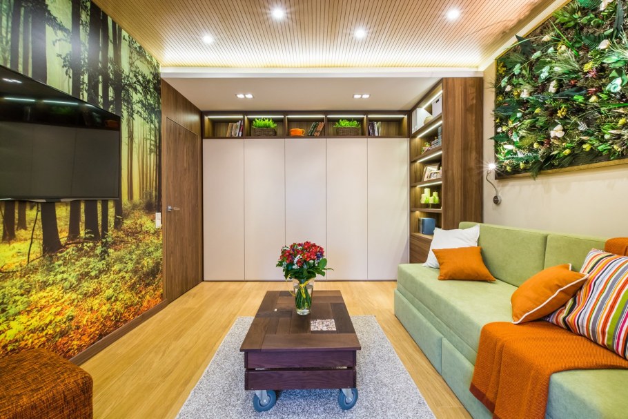 Стеллаж в однокомнатной квартире