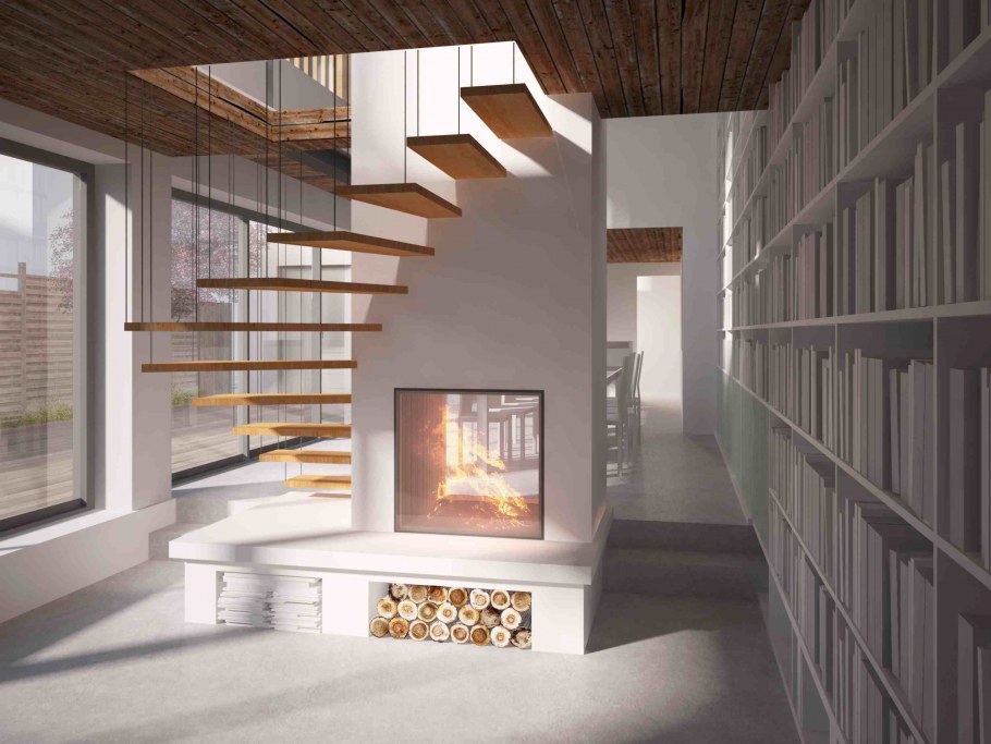 Камин под лестницей