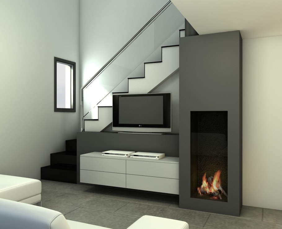 Камин под лестницей