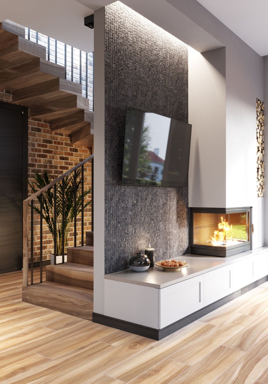 Камин у лестницы