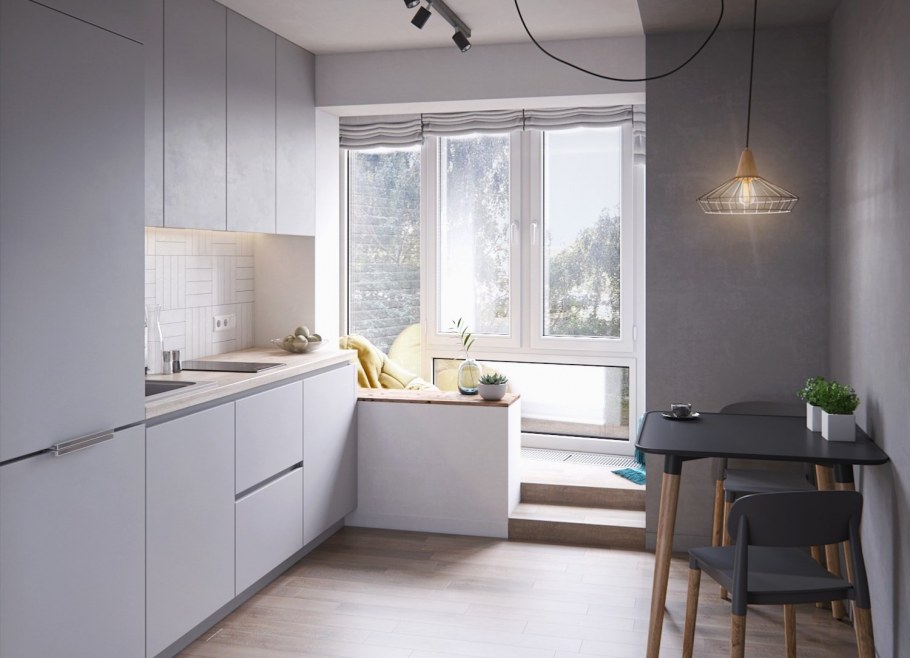 Маленькая кухня в скандинавском стиле в квартире