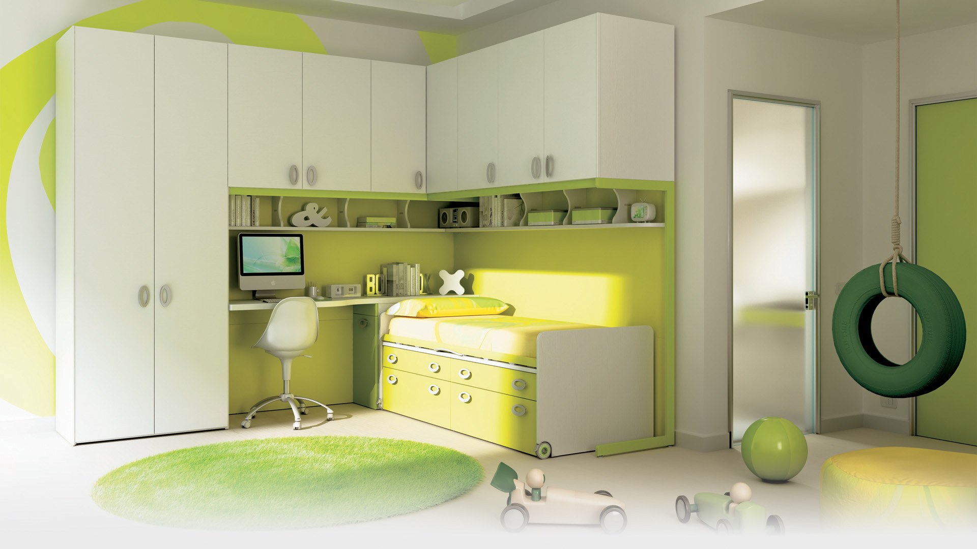 Детская комната желто зеленые тона
