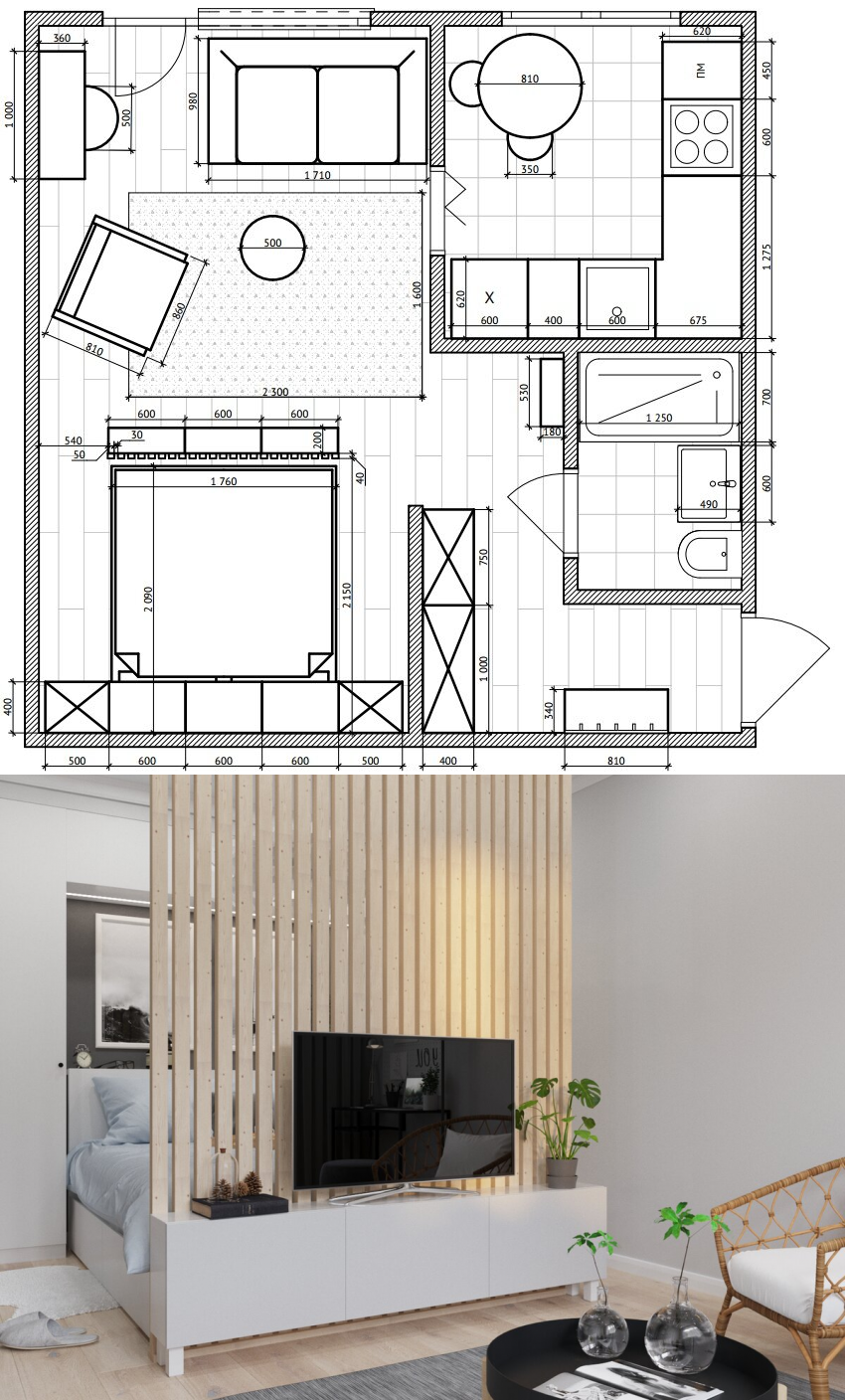 Перепланировка однокомнатной хрущевки 30 кв.м