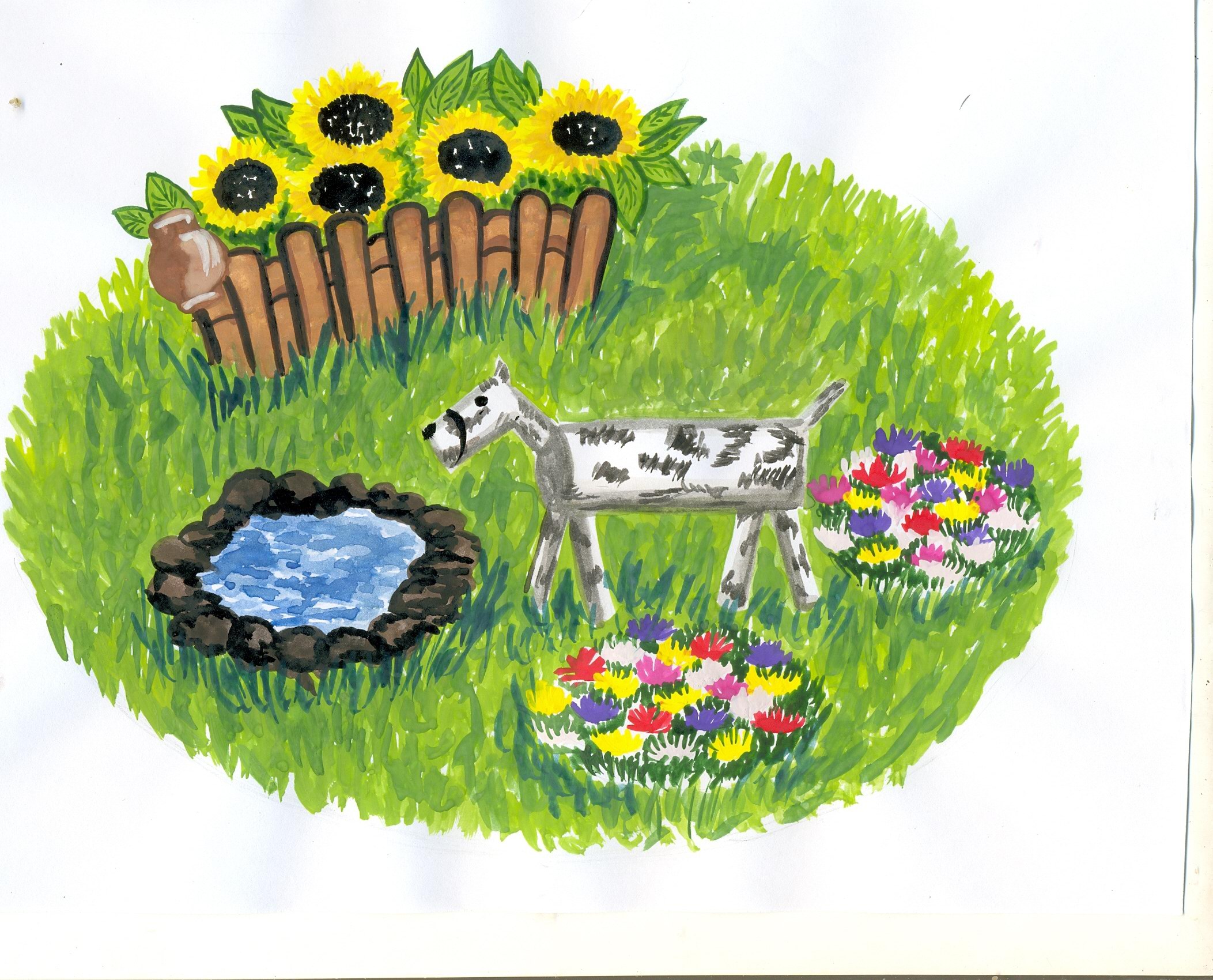 Детский рисунок клумба с цветами