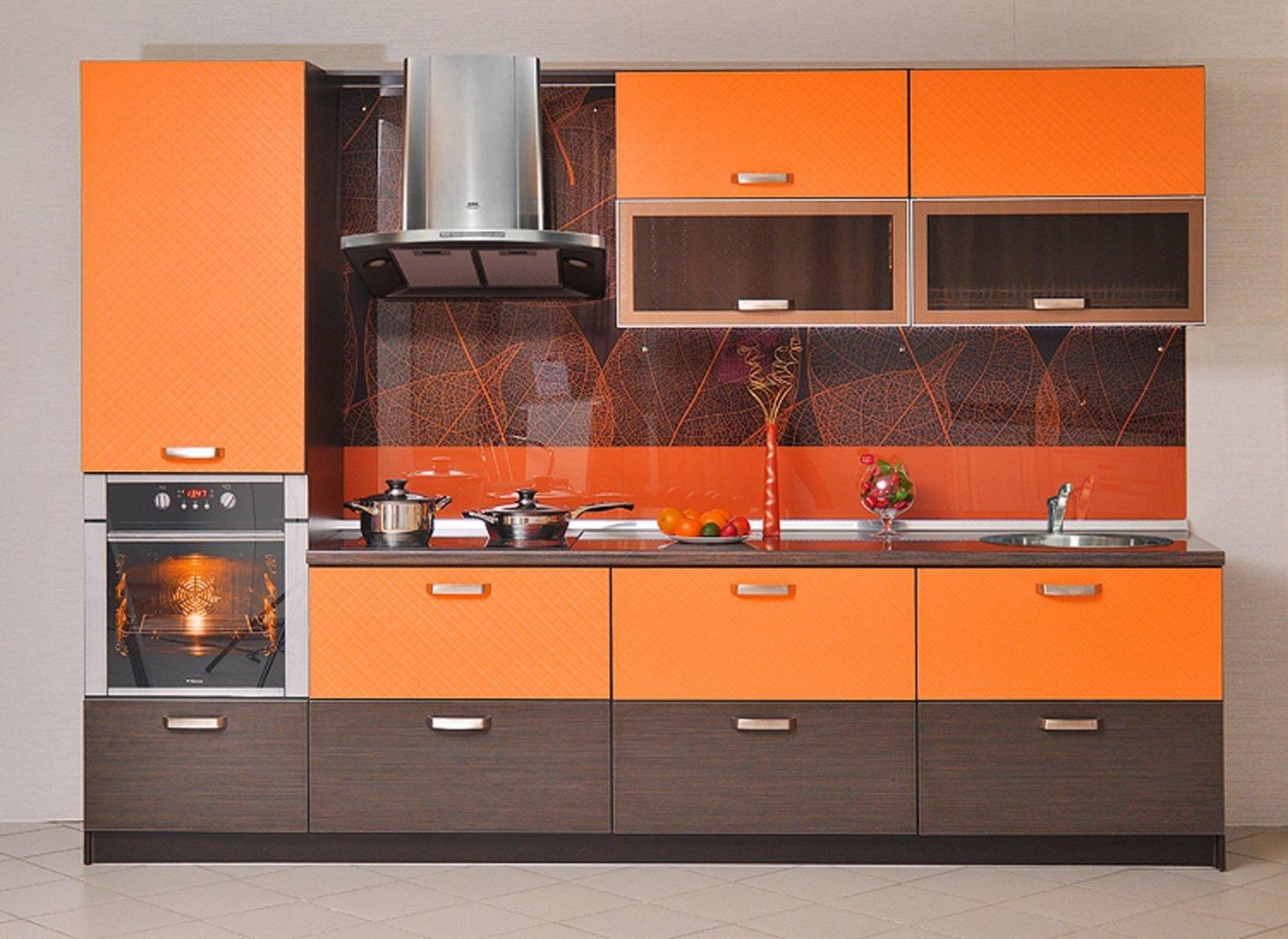 оранжевая кухня в стиле хай тек