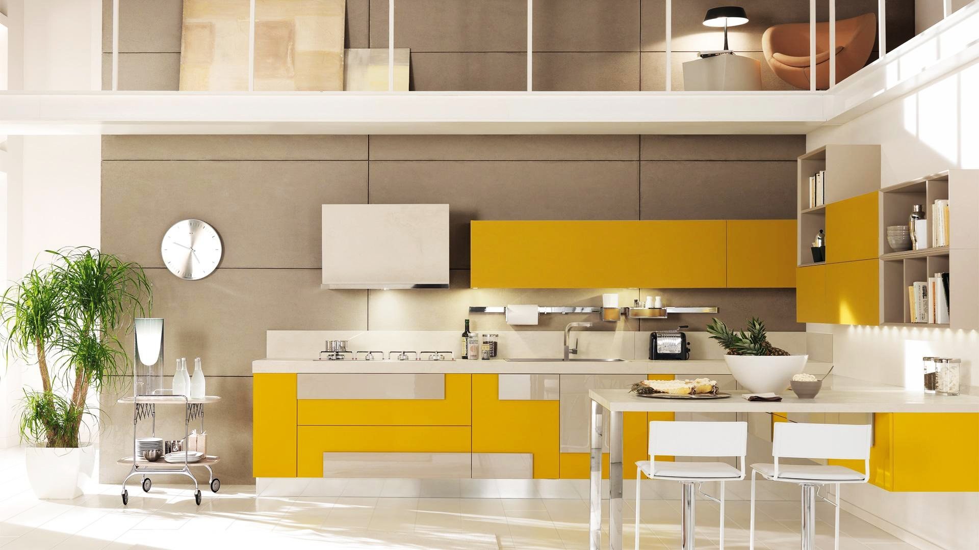 Бело желтая кухня. Кухня в желтом цвете. Кухонный гарнитур желтого цвета. Современные кухни. Яркая кухня в современном стиле.