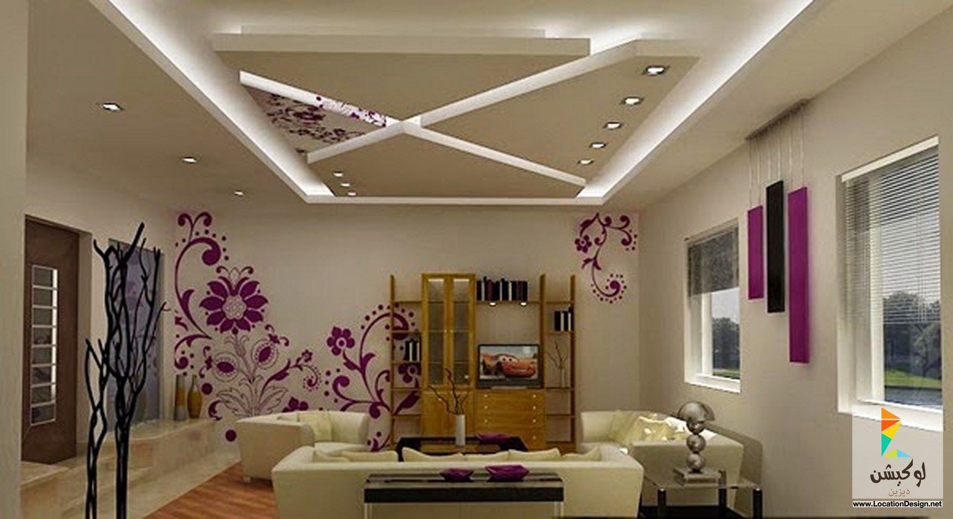 Красивый потолок с подсветкой в гостиной фото