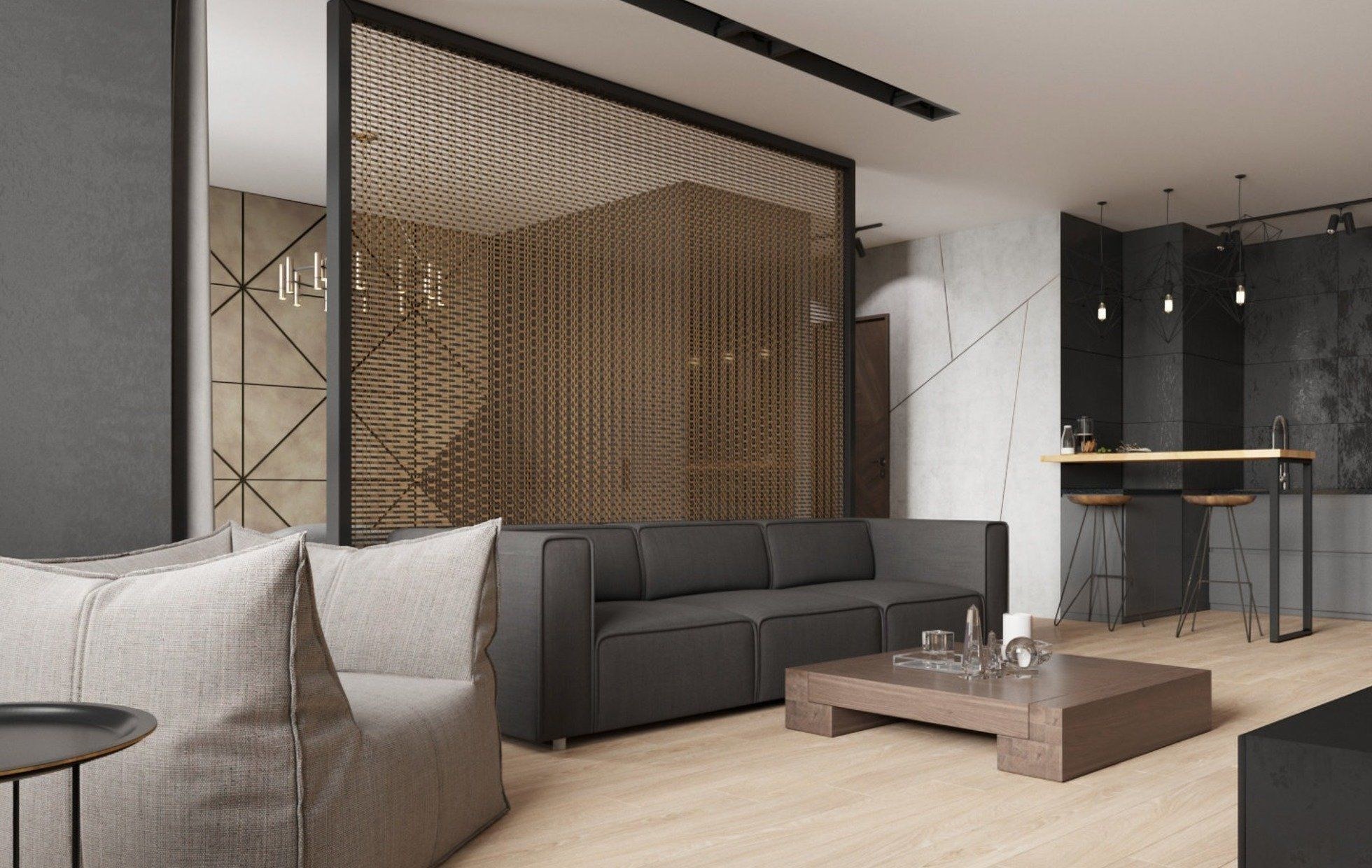 гостиная в стиле лофт с перегородкой