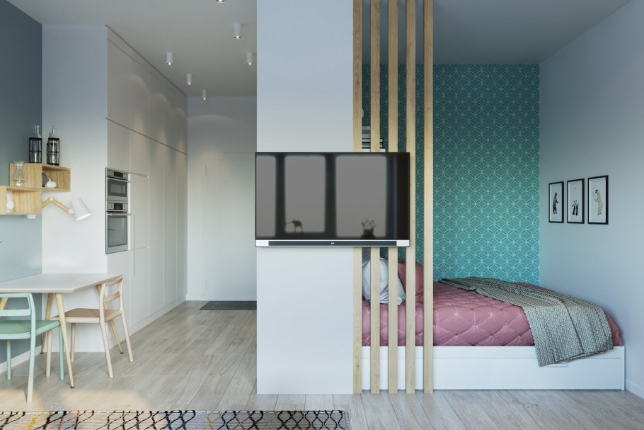 Зонирование кровати в студии