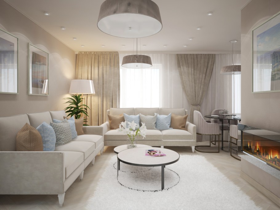 Гостиная 18 кв м в светлых тонах