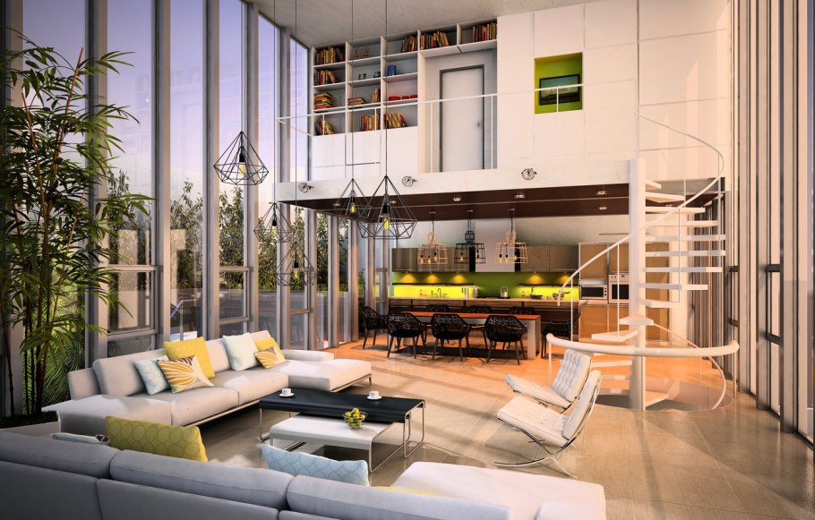 Двухэтажная гостиная