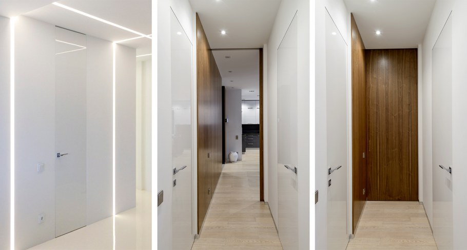 Белые глянцевые двери в коридоре