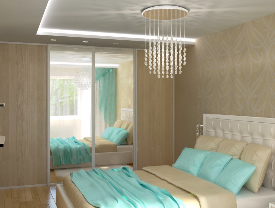 Спальня в бежево бирюзовых тонах
