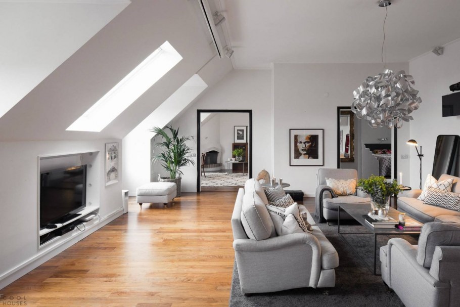 Кухня гостиная на мансардном этаже