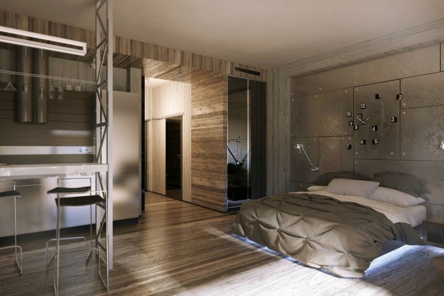Спальня студия в стиле лофт
