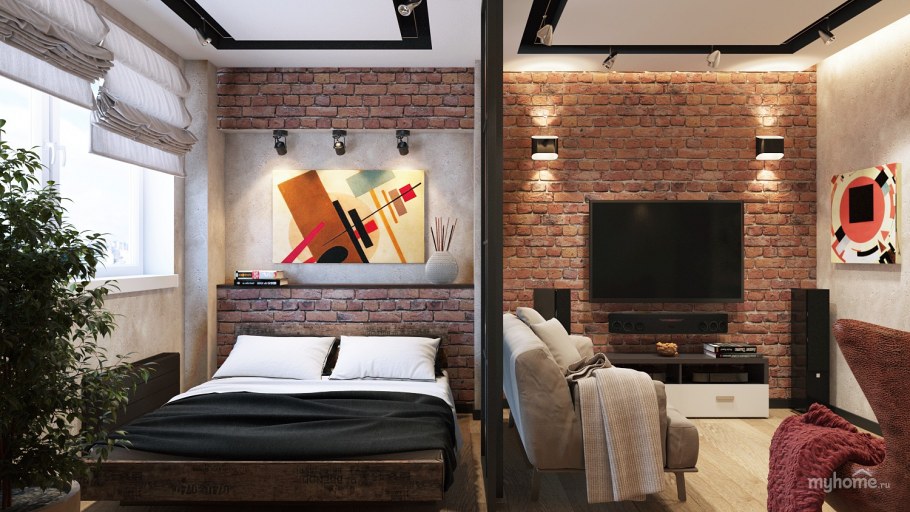 Спальня лофт 16 кв м