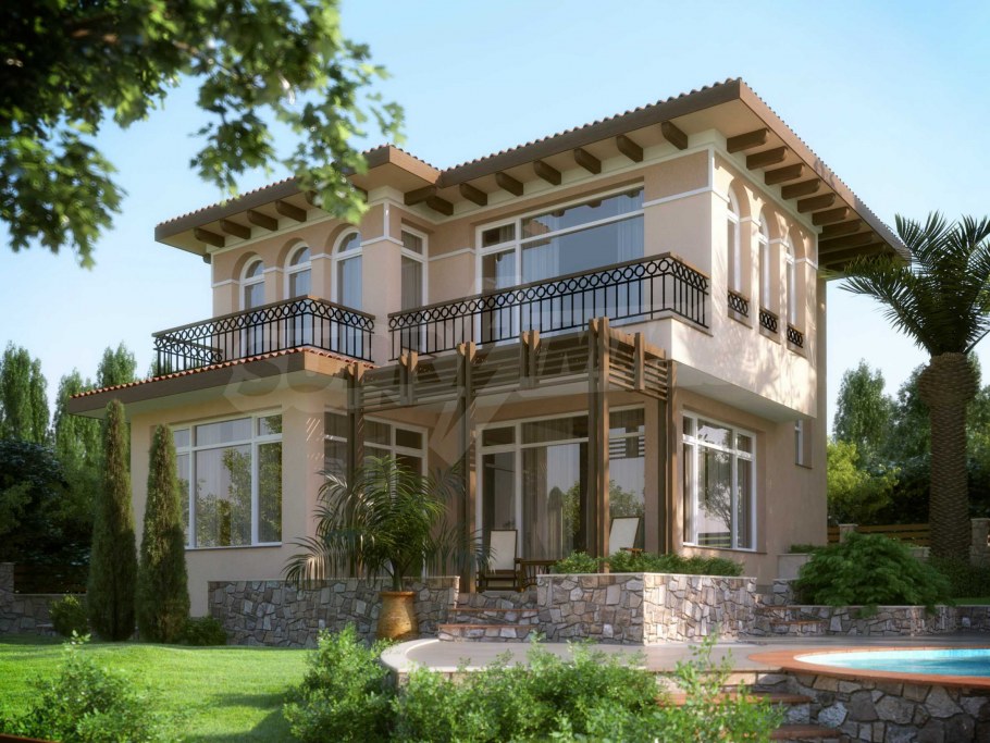 Двухэтажный дом в итальянском стиле с балконом