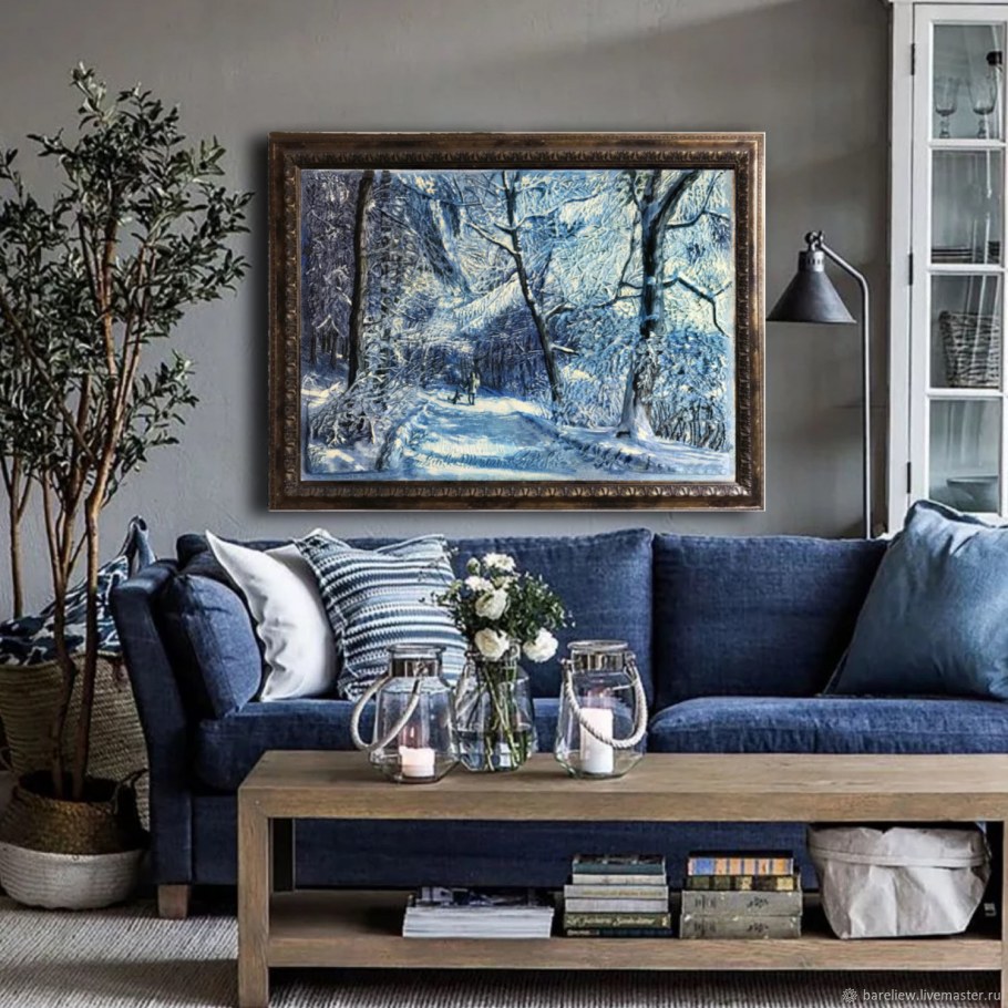 Синий диван в интерьере