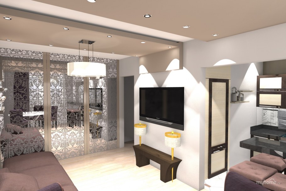 Гостиная совмещенная с кухней в хрущевке