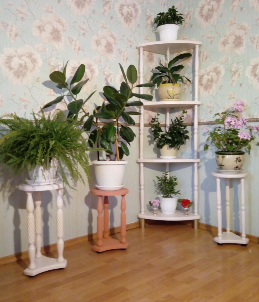 Цветочная стойка в интерьере комнаты