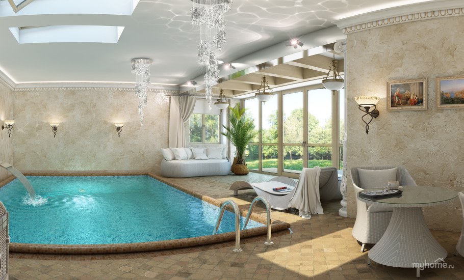 Интерьер спа зоны с бассейном в доме