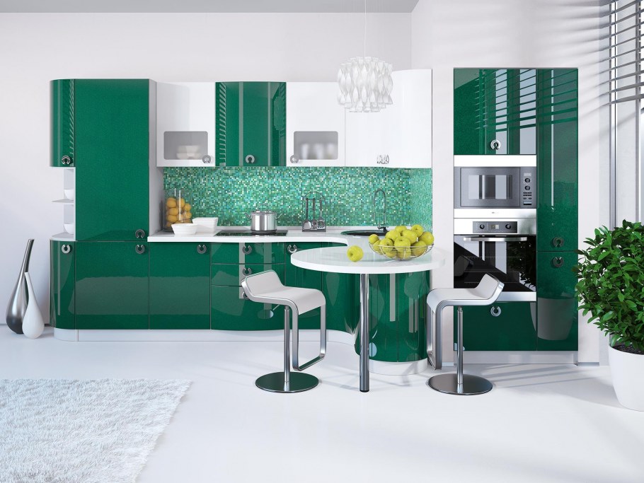 Кухня изумрудного цвета