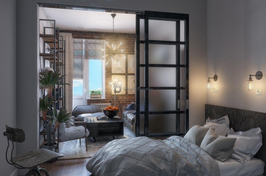 Лофт дизайн однокомнатной квартиры 32