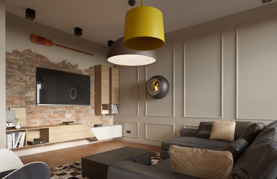 Мужской интерьер двухкомнатной квартиры студии