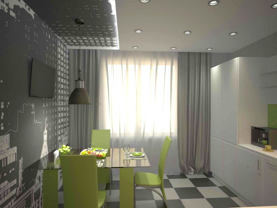 Кухня салатовая с бежевым